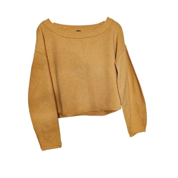 Free People Womens XS Cropped Sweater Pullover Oversized Wool Blend Mustard - Picture 1 of 5